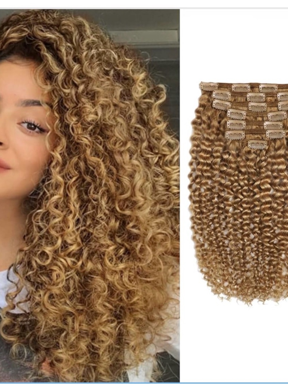 Caliee Jerry Curly Clip in Hair Extensions Human Hair Clip In 20” Curly #27